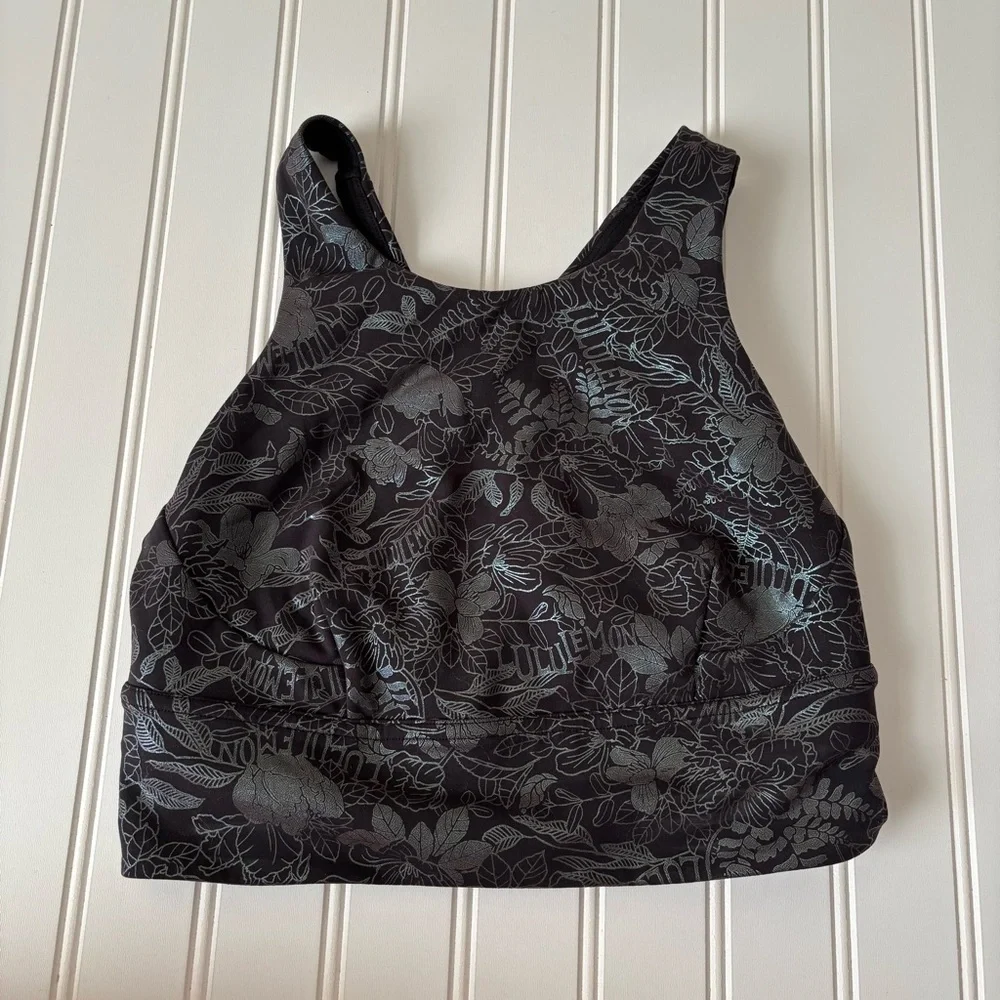 lululemon | Wunder Train Longline Sports Bra Flourish Black Iridescent Foil Sz 4